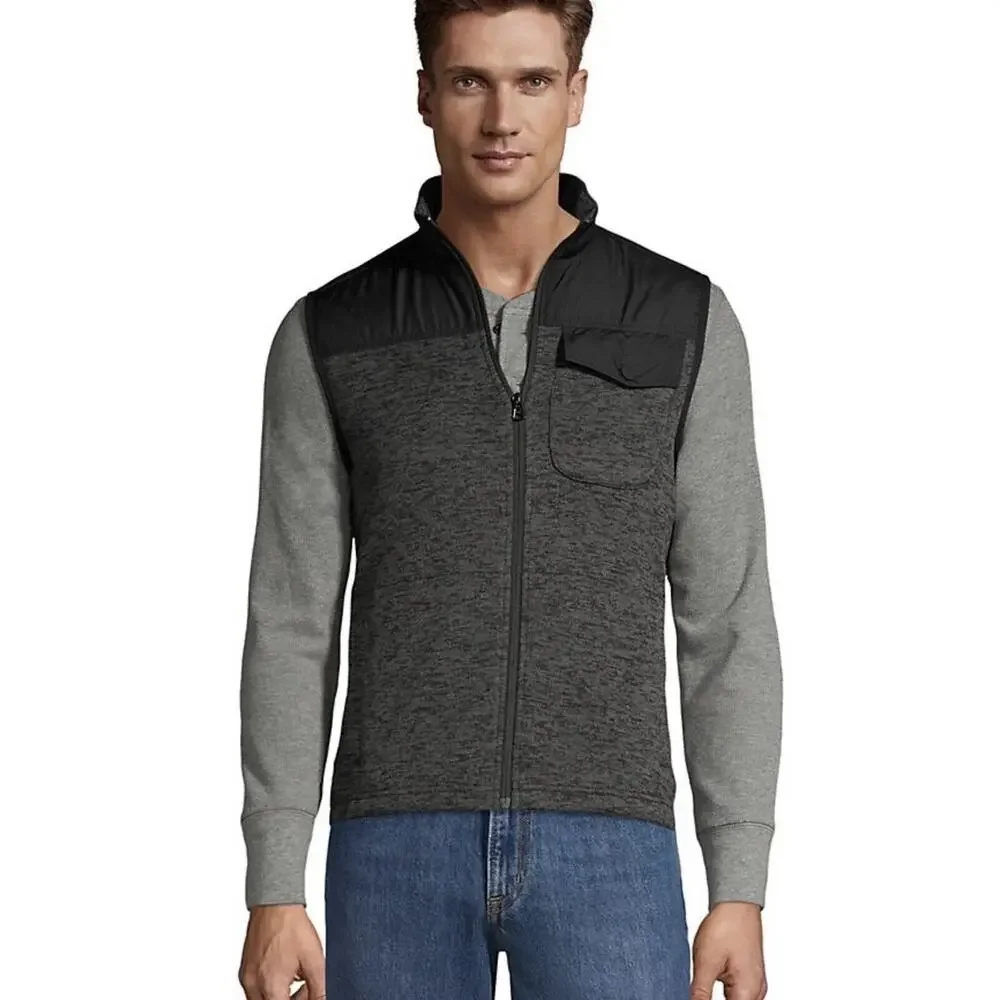 NEW Lands End‎ Mens Hybrid Sweater Fleece Vest Dark Charcoal Heather Large 42-44